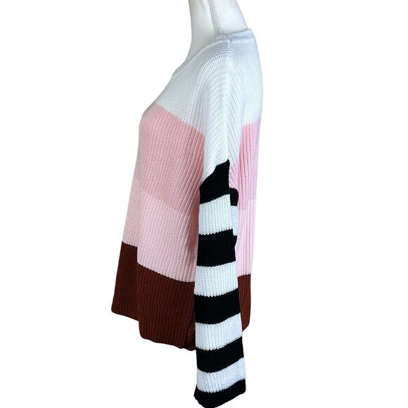 Zesica Sweater Women Medium Loose Knit Color Block Pink White Black Stripes - Picture 4 of 11